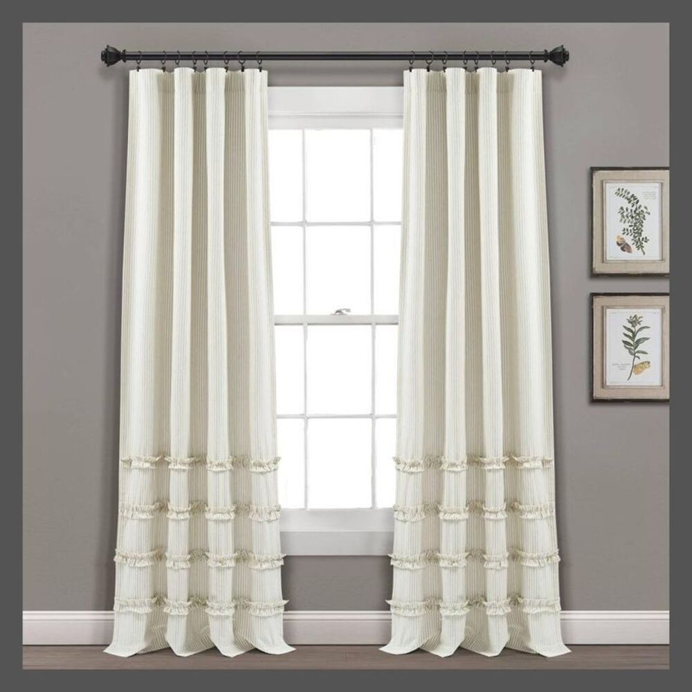 Lush Decor - Set of 2 95"x40" Farmhouse Vintage Stripe Yarn Dye Beige/White